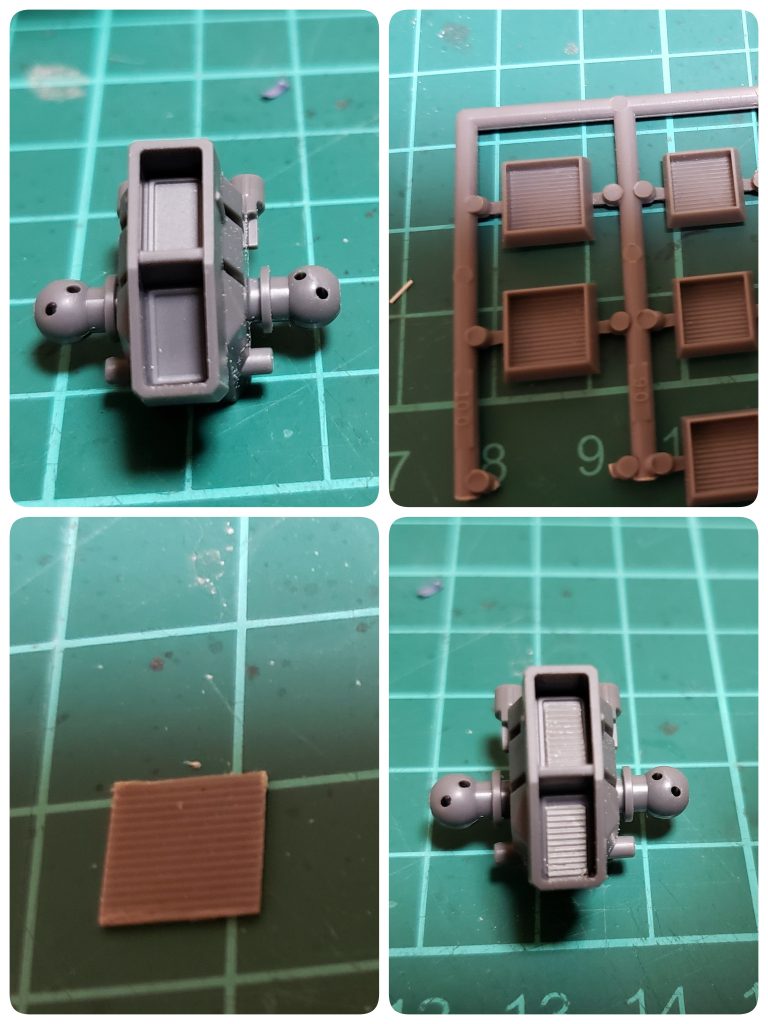 スラスターの排出口がのっぺりして寂しかったのでwaveのUバーニアのディテール部をきりだして取り付け。