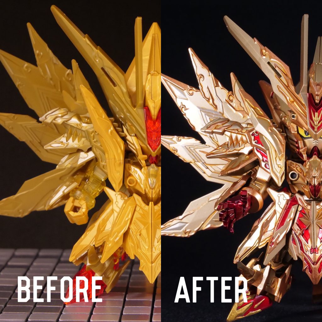 ゴールドの塗装に関してはスーパーリッチゴールドをペースに装飾はファレホのシルバーやゴールドのトーン違いを筆塗りしてます。