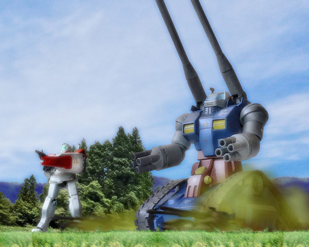 オマケデジラマジャブローで降ろしたガンタンクは北米戦線へ配備。61式戦車とともにキャリフォルニアベース奪還作戦へ向かったという設定のデジラマです。