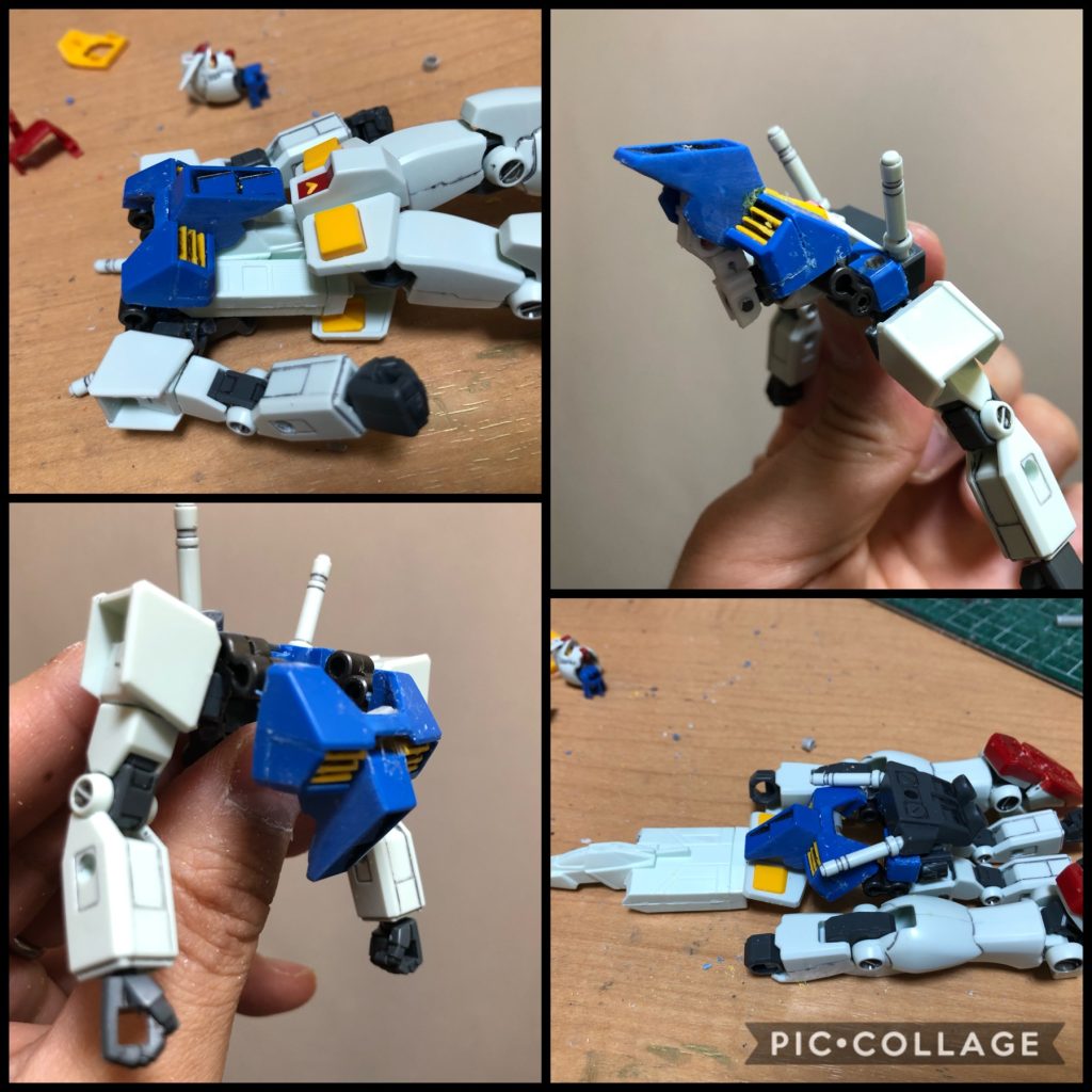 そんなこんなで可変開発やってくよ。構造的に、可変機構入れなきゃいけないわコアファイター入れなきゃいけないわ脚の可動もやらなきゃいけないわでめっちゃ大変っ!胴体なんてバラバラです。どうすんだコレ!この制作の様子はTwitterで毎日、全世界に向けてお送りしていました。