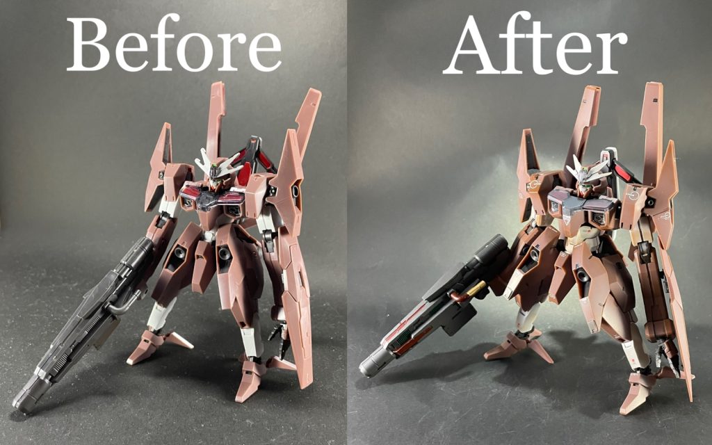 素組みとのビフォーアフター！ガンダムマーカーでの部分塗装もしています😆