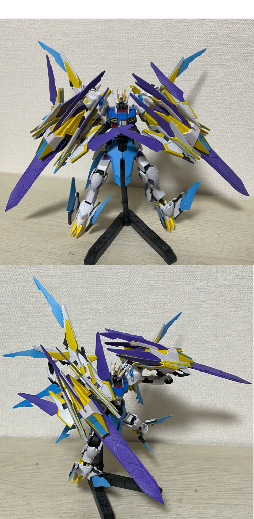 この形態からはクローによる格闘戦に加え、GNソードによる牽制も可能。腕部のクローユニットを反転させて展開します。