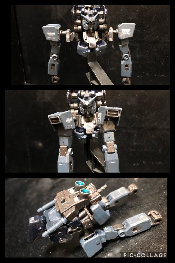 コアブロックをコアファイターにします。羽根は可動しないモデルを使いました。コクピット部がコアファイター内部にスライドするギミックを再現しましたよ。コレでコアブロック時にコンパクトになり、MS時のスタイルが破綻せずに済む様になりました。