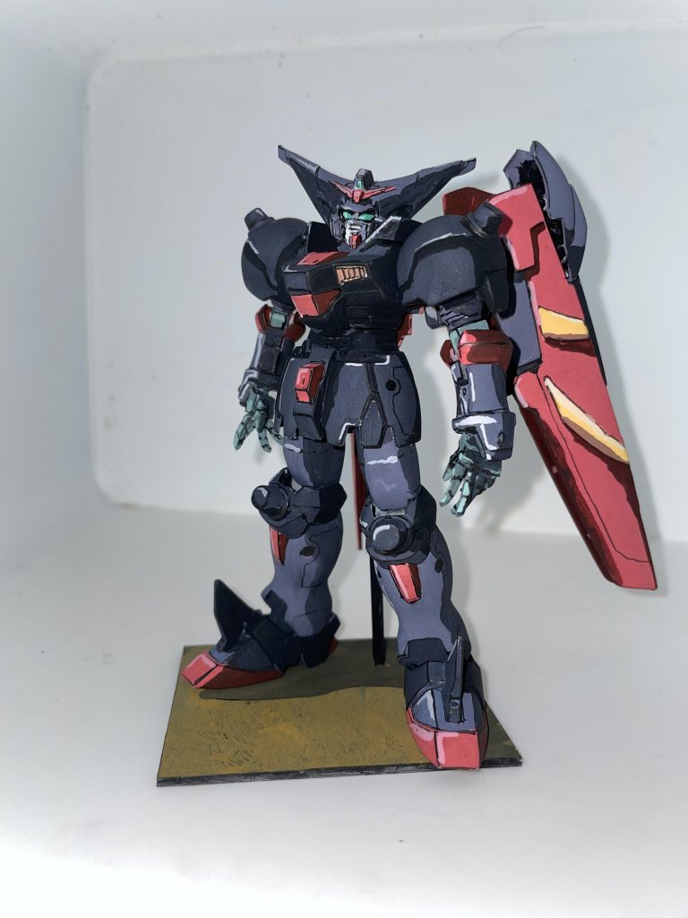 真正面、ハンドパーツは付属のものを指を切り離し、表情をつけました。旧キットマスターガンダムは元のキットからかなりしんどそうと思ってたのですが、思ったよりかっこよくかなり気に入りました。