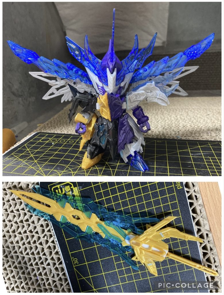 ・制作途中左右対称なパーツは模様を削ったりパーツを足して非対称にしました。特に肩の形が違ったので近づけました。肉抜きはプラ板やUVレジンで埋めました。加工した所とゲート跡のみ1000番までヤスリがけしました。