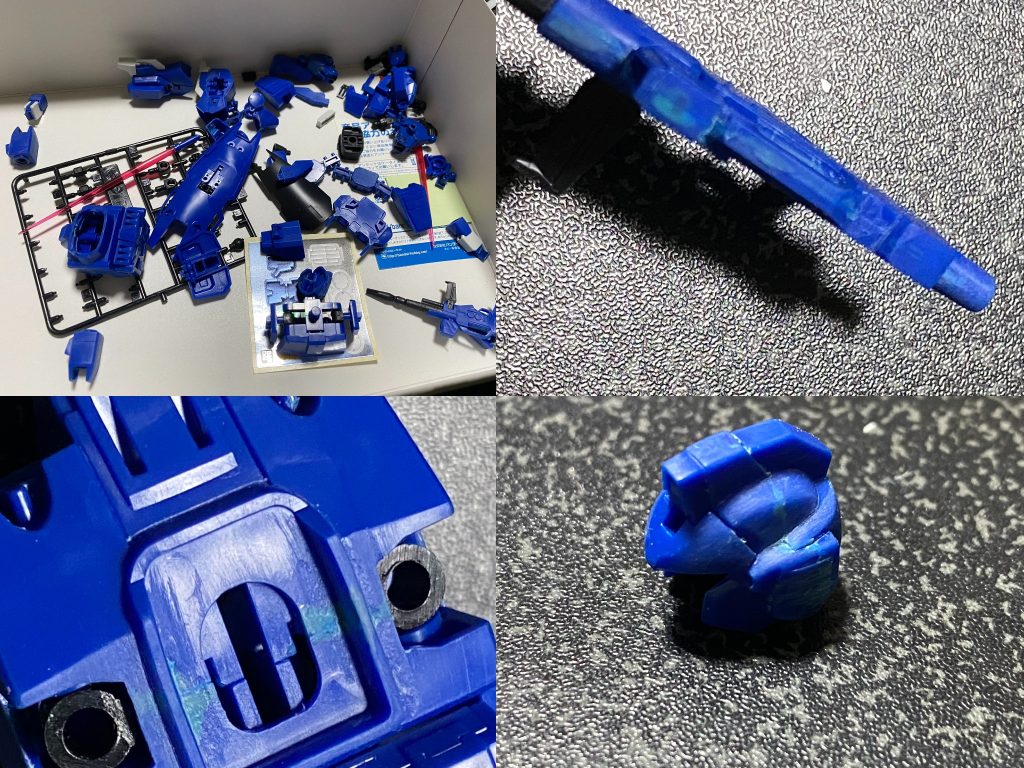 発掘時の状態です。パーツはめちゃくちゃ、接着面は黄ばんでいて酷い状態でした。