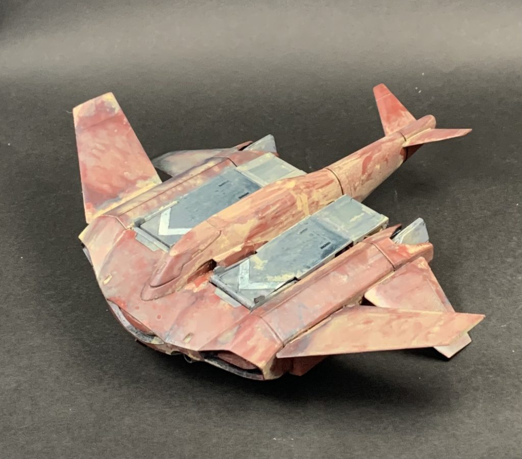 塗装色はドダイYSを意識したダルレッド。ウェザリングはウェザリングカラーのサンディウォッシュを塗ったり青と黒の混ぜたやつを塗ったり行ったり来たりで色を馴染ませました。ちょっと使い方がわかってきたかもしれない