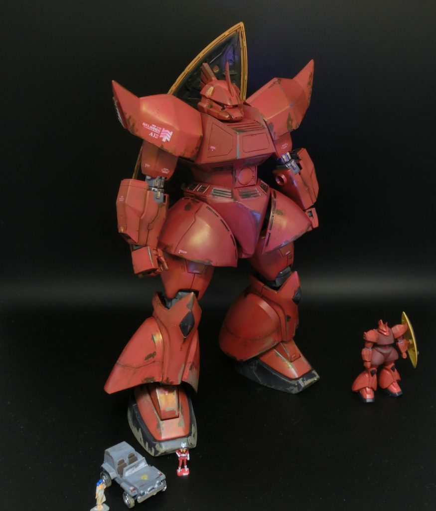 少し汚しすぎたかも。胴の部分は若干濃いめの赤にしているのですが、手足と殆ど差がなくなってしまいました。