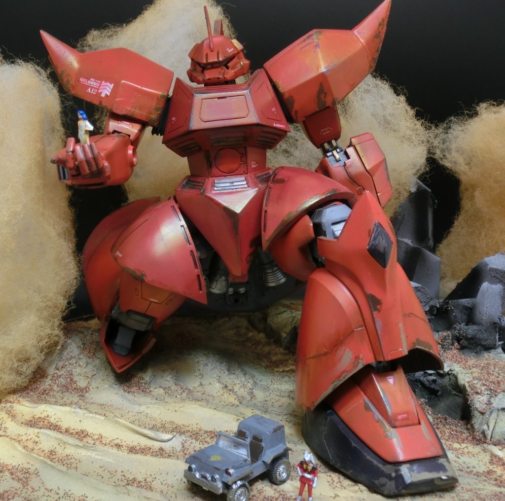 ジオラマやジープも加えてシーンを再現関節も可動域を拡大し、ver.1にしてこのポーズも可能としました。