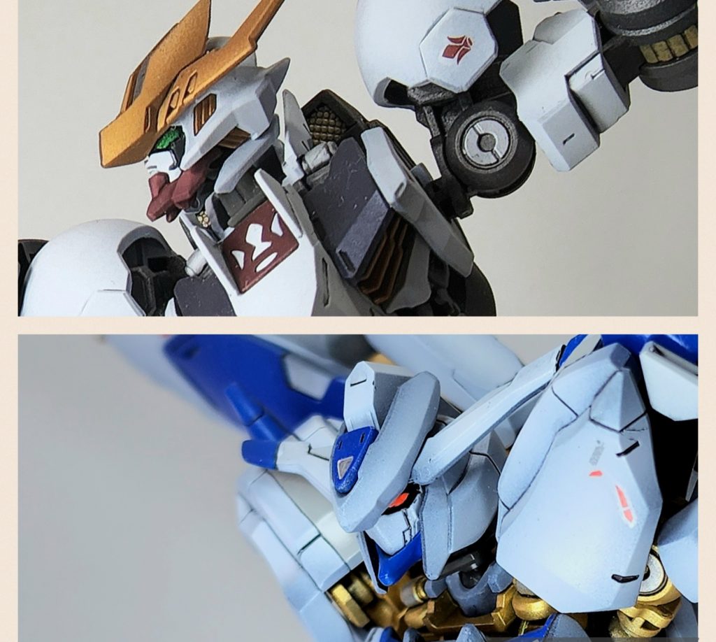 今回は、各々のコンセプトを自分なりに解釈して、できる限りイメージを崩さないようにしました☆オルフェンズは好きなので、グシオンリベイクとキマリスヴィダール作りたいです☆教訓……パーツは無くさない