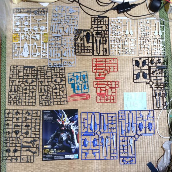 MGSDフリーダムガンダムの制作その１です。頭部ができました。ランナーはもはやSDの量じゃないです。（2枚目）