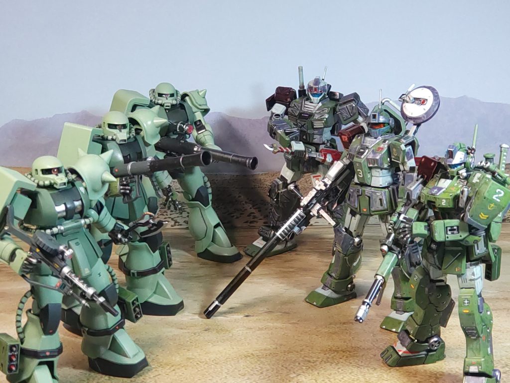 使ったキットHGジム・スパルタンHGジム・スナイパーカスタムHGUCジム・ストライカーHGUCザクⅡ ✕２HGUCザクⅡ(リブァイブ)