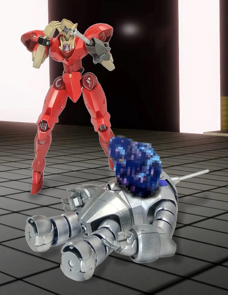 「そう、上手くいくかな、あんた俺の相棒のことを忘れているぜ！俺の相棒アーマロイド・レ○ィ！」＊作れていないので、モザイクで自粛