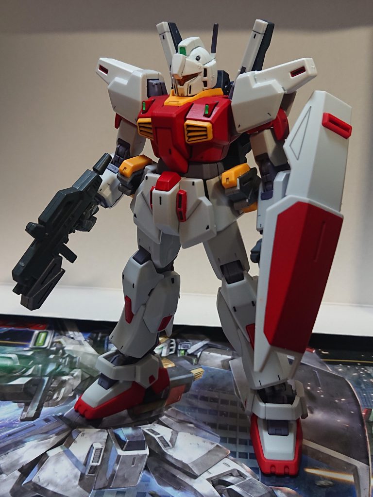 解説文②：本機の概要②徴用された本機は基となった機体といえる、同時期に生産開始されたバーザム改と同じパターンのティターンズカラーに塗り直される事も考えられたが、本人の希望により