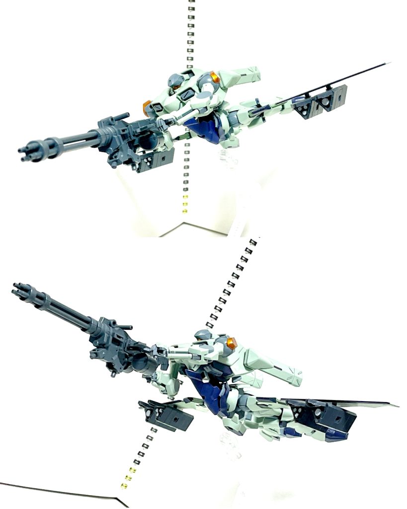 ◆航空戦闘機のACM(空中戦闘機動)に対し、当時のMSのAMBACでは追いつけない事がままあった。特に敵戦闘機の急な進路変更に対して、ノーマルのザウォートでは進行方向とは別に逆方向へのスラスター噴射で制動をかける必要がある。航続距離と言いドッグファイトと言いMSでは燃料の消耗がかさむばかりだ。◆そこでザウォートに翼と可変機構を持たせて開発されたのがザウォート・フェザーだった。