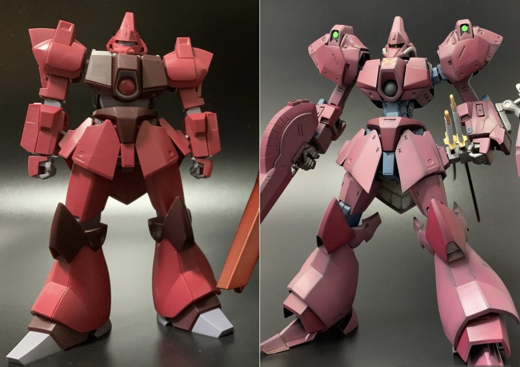 元になったHGUCキットと比較。元も良いですが、メリハリが効いたバランスに変わったと思います。