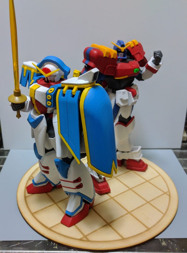当時の玩具をベースに改造した1/100ガンダムローズと。劇中でも仲が良いのか悪いのか(笑)のチボデー&ジョルジュのコンビはもっと活躍を見たかったです。ローゼスビットって銃で撃つとすごい威力になるんだ(驚)