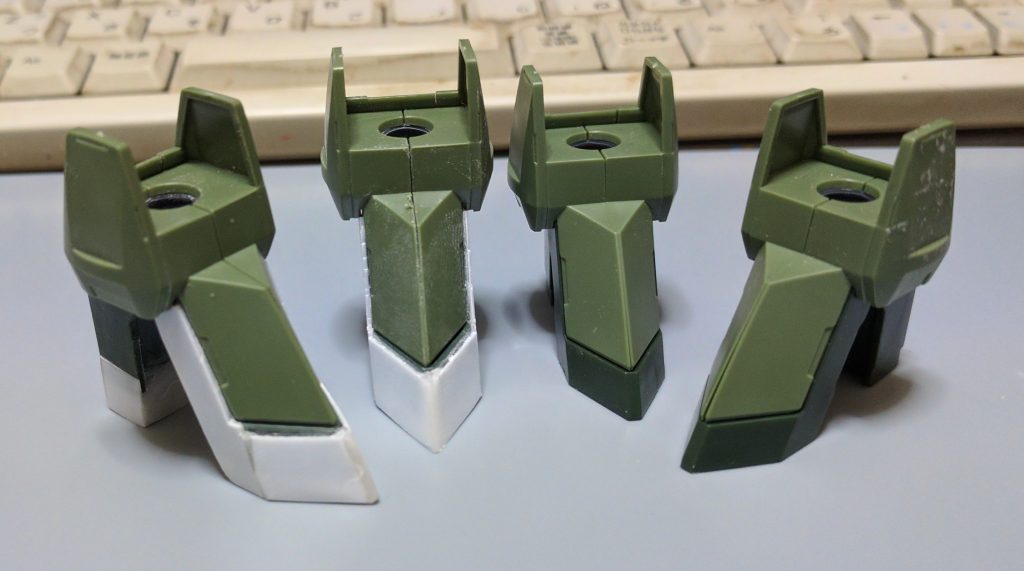 隊長機(カルタ機)の方だけ、つま先をプラ板で2mm強延長してハイヒールを強調しています。