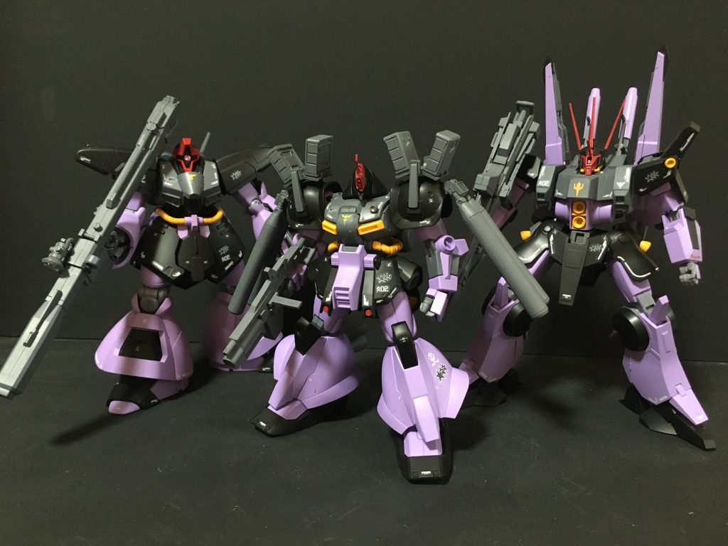 ネオジオン軍ガイア機３ショットですドーベンウルフ　https://gumpla.jp/hg/1286637ゼクアイン　https://gumpla.jp/hg/1414909ドライセン　https://gumpla.jp/hg/1218920