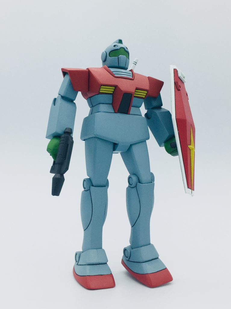 パーツを組み付けトップコートを吹き完成です。ブログに詳細を記載していますので見ていただければ幸いです!クリック≫旧キット 1/144 ジム塗装済み完成≪クリック