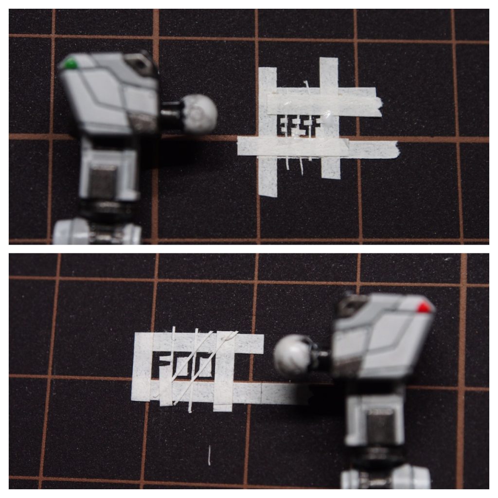 マスキングテープでステンシルを作り、肩に貼って塗料をスポンジであててマーキングを書いてみたんですが、文字の位置と大きさは大体わかりましたが、形は全然綺麗にできなくて、結局筆で塗りなおしました。ーーーーーーーーーー使用した塗料類：水性ホビーカラーガンダムホワイト水性ホビーカラーガンダムブルー水性ホビーカラーガンダムイエロー水性ホビーカラーガンダムレッド水性ホビーカラー黒鉄水性ホビーカラーシルバー水性ホワイトサーフェイサー1000水性ブラックサーフェイサー1000ガイアノーツエナメル蛍光ブルーガイアノーツエナメル蛍光レッドガイアノーツエナメル蛍光イエローガイアノーツエナメル蛍光ブルグリーンパネルラインアクセントカラーブラックパネルラインアクセントカラークレーパネルラインアクセントカラーブラウン＋水性つや消しプレミアムトップコート