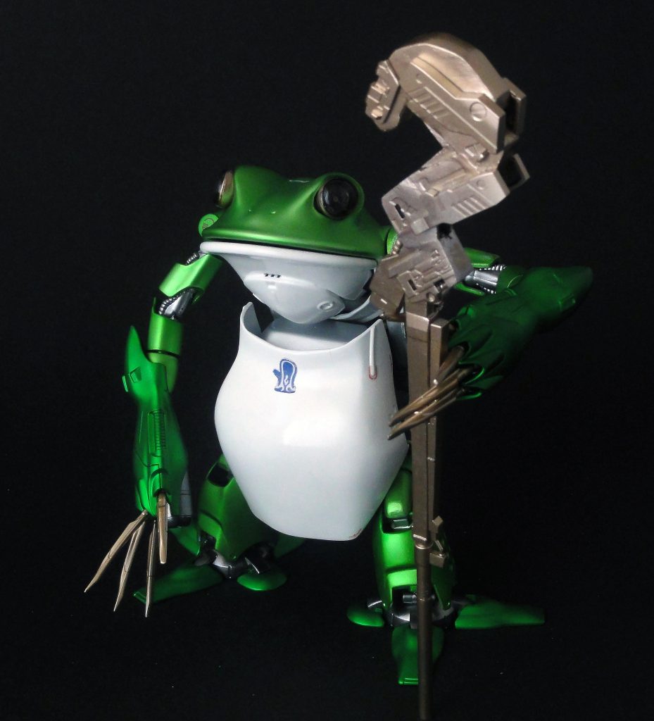 さあ、いかがでしたでしょうか。二作目はポロッゴになりました。最後にマクロを流しておきます。/p 【使用キット】/p MT：HGUC ハイゴッグ/p ST：1/100 ウイングガンダムゼロEW（ツインバスターライフル）/p D：デビルガンダム[クリアカラー]の頭（帽子の飾り）/p H：ダイソーの鉛筆キャップ、LEDライト、他/p 【加工】/p タミヤ：エポキシ造形パテ、プラバン、プラ棒各種/p 【塗装】/p ガイアノーツ：サーフェイサーエヴォブラック&ホワイト/p ガイアノーツ：EXシルバー、EXゴールド、ガンメタル/p ガイアノーツ：クリアーグリーン/p ガイアノーツ：クリアーグリーンとイエローを1:1で混ぜたもの/p ガイアノーツ：アルティメットホワイト/p ガイアノーツ：Ex-フラットクリアー プレミアム、Ex-クリアー