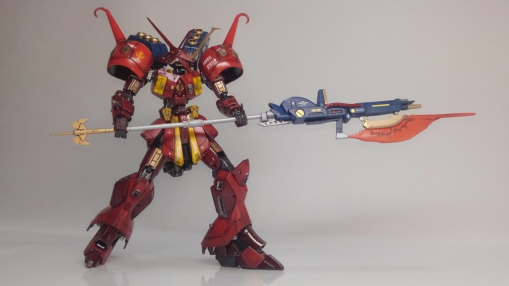 ビームライフルに盾に装着していた柄を付けて鎌槍みたいに使えるようにしました。実用性は・・・無いかもですねｗ　ロマン武器ですｗ他にファンネル、盾に予備のビームサーベルがあります。以下はいつものコントです。前作の続きになります。コントにジャジャが絡んでいないと寂しいかなと思い、ジャジャを参加させてみました。5/25、写真6,7,8,9,11,13,17番を差し替えました。https://gumpla.jp/hg/1387234