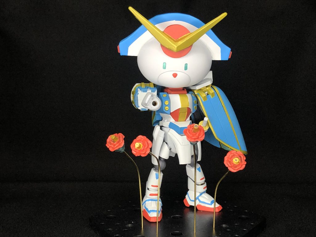 ガンダムローズの特徴的な遠隔操作兵器ローゼスビットも製作してます。有るのと無いのじゃディスプレイの華が変わって来るので用意しました。