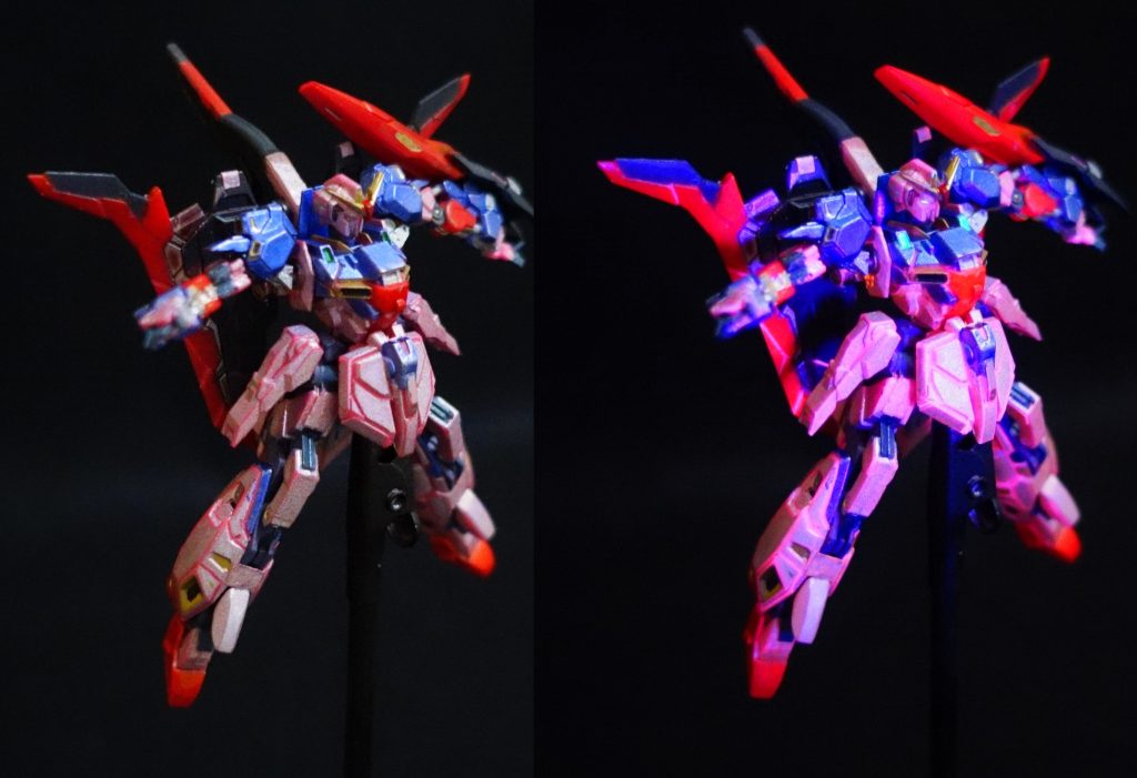 【ウラバナシ】どうにもならない蛍光ピンクのゼータをどう料理しようかといろいろ考えあぐねてました。一応レアカラーなのだから活かさないともったいない。けれどアーティファクトの超絶ディティールが全く認識できないほどの強烈な蛍光ピンク。「全塗装しちゃえよ」と囁く声も多数。ライラ「(ピンクの)パワーがダンチなんだよ。そんなときは、どうすればいい?」長男に憑依したフォウとロザミアとエマさんとレコアさんから「スクラッチアートにしたらいんじゃね?」とのお告げが。俺の体をみんなに貸すぞ!とチャレンジすることに。