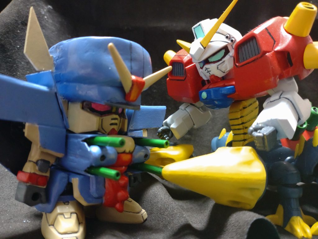 デビルガンダムと接触!技量があれば背中にでるDG細胞無限ミサイルポッド作りたかったです(笑)