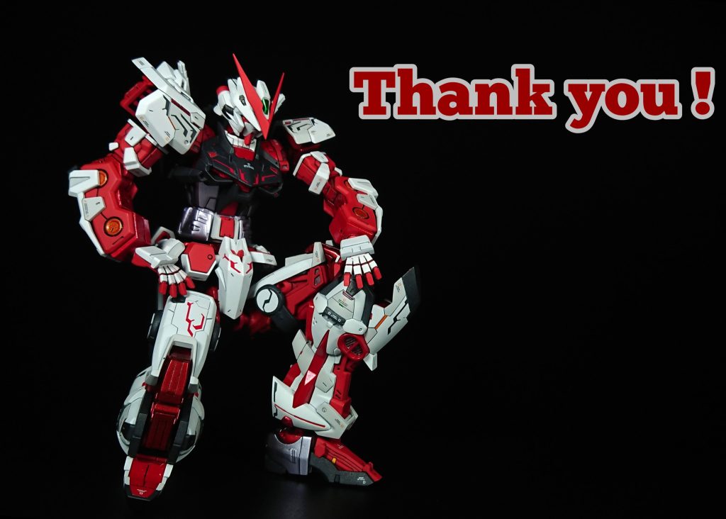 以上、HGアストレイレッドフレームでした!息抜きで弄ってたら息抜き以上の作業量になってしまう本末転倒作品になりましたがかなり納得のいくものに仕上がったかと思います。HGに見えないようになってたら嬉しいです!ここまでありがとうございました!