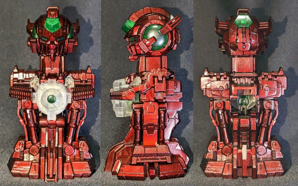 内部メカは塗り分けはせず、ガンメタルの上にクリアレッドを塗装した程度クリアグリーンのパーツには薄くスターブライトシルバーを塗装