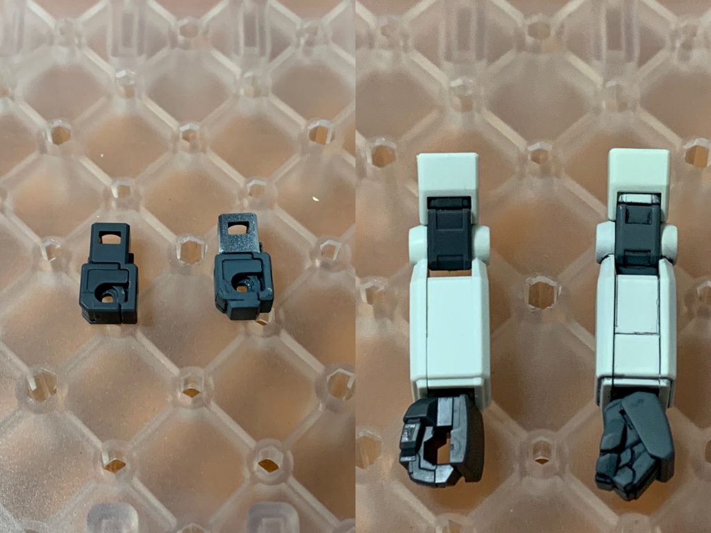 肘関節は隙間があって向こう側が見えてしまってるのでプラ板を貼って塞いでます