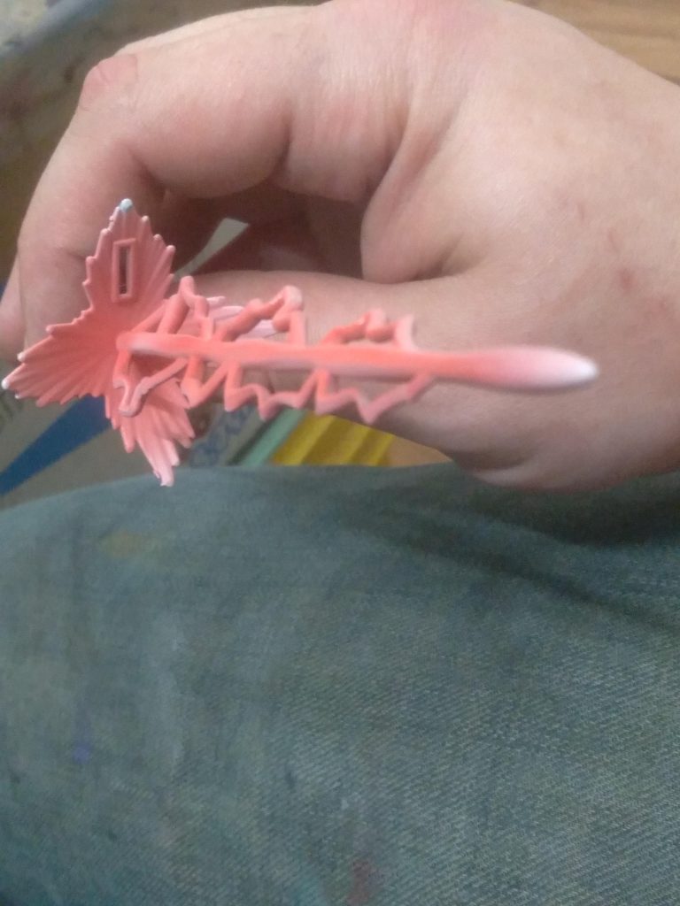 For this type,I stared with a base of white. Then I sprayed a coat of pink. Lastly, I sprayed some clear red and more white for highlights