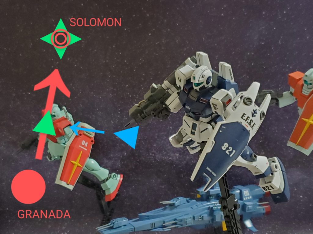 - ブリーフィングルーム -艦隊司令が全乗組員に通達する…『まもなく星🌟1号作戦が開始される❗ティアンム中将率いる連合艦隊が宇宙要塞ソロモンに攻撃をかける✨我々、第8強襲遊撃艦隊は、月面基地グラナダからの増援部隊を強襲し足止め、ジオン部隊の戦力分断を計る事が今回の任務である❕諸君らの健闘を祈る👊✨』ノボトニー中佐はMS部隊を率いて予定ポイントへ出撃~💨進行ルート上の暗礁宙域に向かう🎵