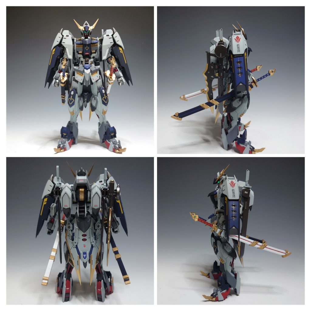 【四面図】[解説]　武装を取付けた状態でもバランスを　　　  崩さないように意識して製作しました。