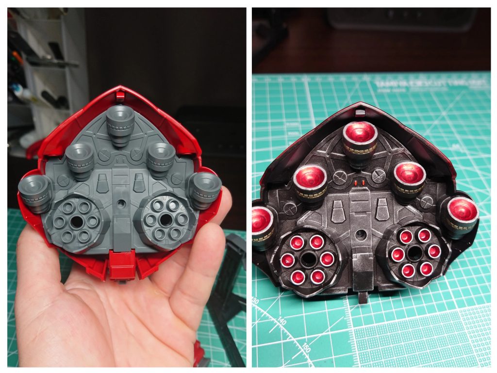 基部は黒鉄色+ドライブラシ バーニアはシルバーの上からエナメルのクリアレッドで塗装してます(*´꒳`*)