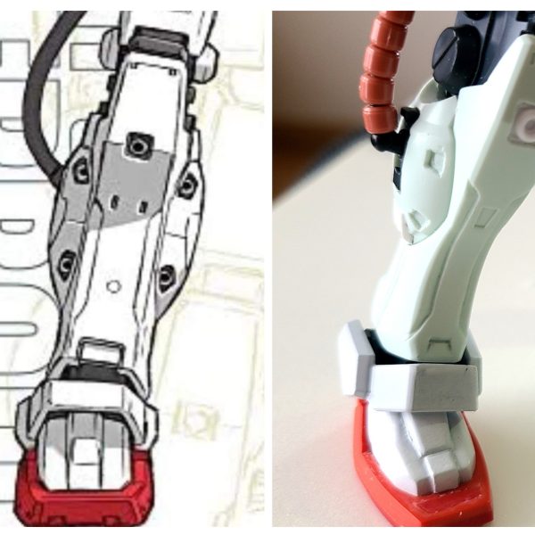 （進捗報告）サンダーボルト版パーフェクトガンダムの脚部にディテールを追加中です。スジ彫り系ニガテなんです。性格同様にラインが曲がってしまいます。（3枚目）