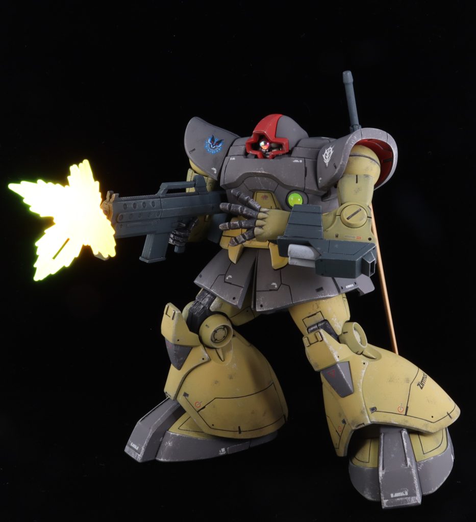 今回は積んであったカスタマイズエフェクトもいっしょに塗装してみたのですが、なかなか使えますね!特に砂埃が今回のドムとあってましたね!最後までご覧いただきありがとうございました!