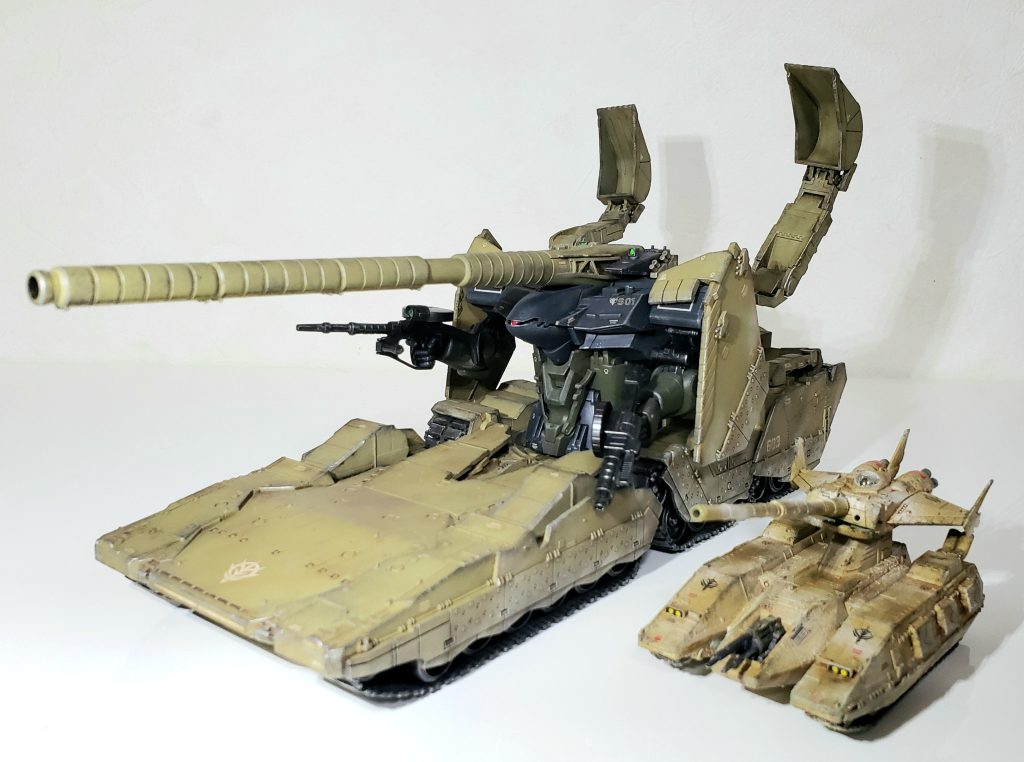 EXマゼラアタックと。ヒルドルブでかすぎwwwマゼラアタックの方がコスパ良いからヒルドルブが採用されなかったのは仕方ないですね…デカくてカッコイイ良くてロマンの塊なんだけどね😢