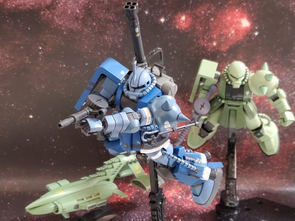 独立部隊として活動する『ランバ・ラル隊』はムサイ級巡洋艦を母艦とし、宇宙で残存する連邦部隊に対しゲリラ戦を展開していた✨青く染められたザクIIは次々に戦果を挙げていく👍