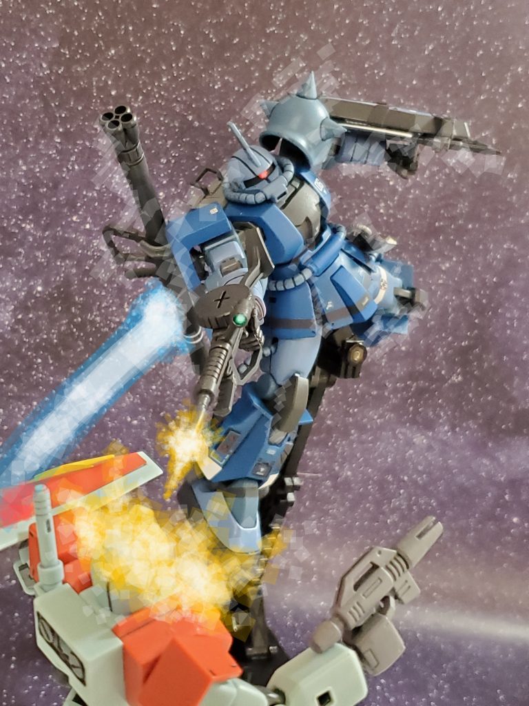 部隊初のMS戦闘で浮き足立つ部下を冷静にさせるため、速攻で連邦軍MSを1機撃破してみせる🎵これにより、ランバ・ラル隊の士気も高まり戦況は有利となる😊✨