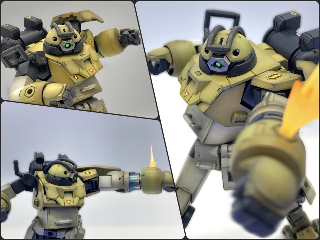 アームパンチはアッガイで作ったものとほぼ同じ作りのものを内蔵しましたが、スペースが狭いので磁石固定からレールスライド方式に変更しました。前腕をひねるとロックを解除して伸ばせます。