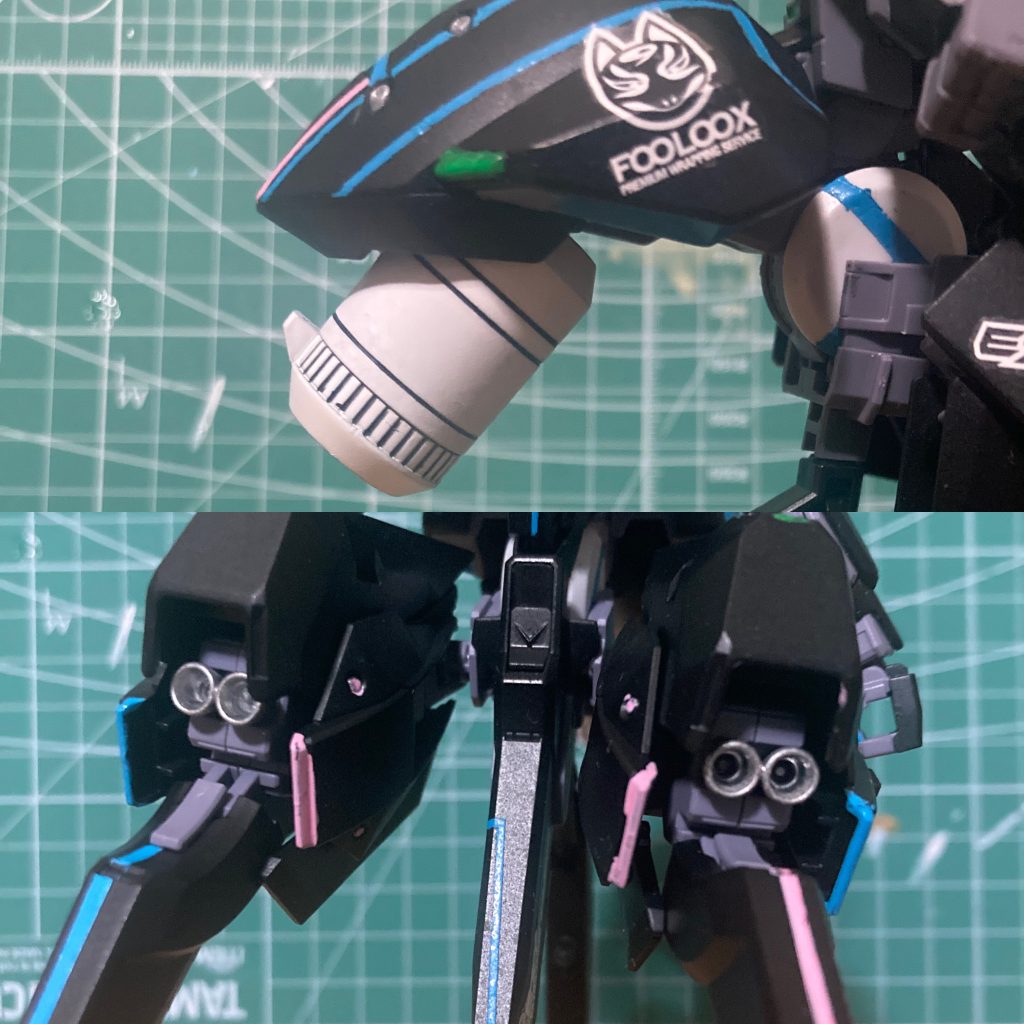 改造した箇所は後ろスカートに燃料タンクを付けたのと、膝裏にスラスターを付けました。