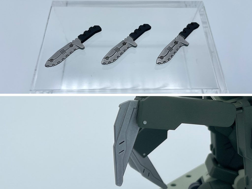 プラズマナイフとシザークロウどちらも刀身は【G / VO-30 ブレードシルバー】ナイフのグリップは三本とも統一して【C / GX218 グラファイトブラック】。