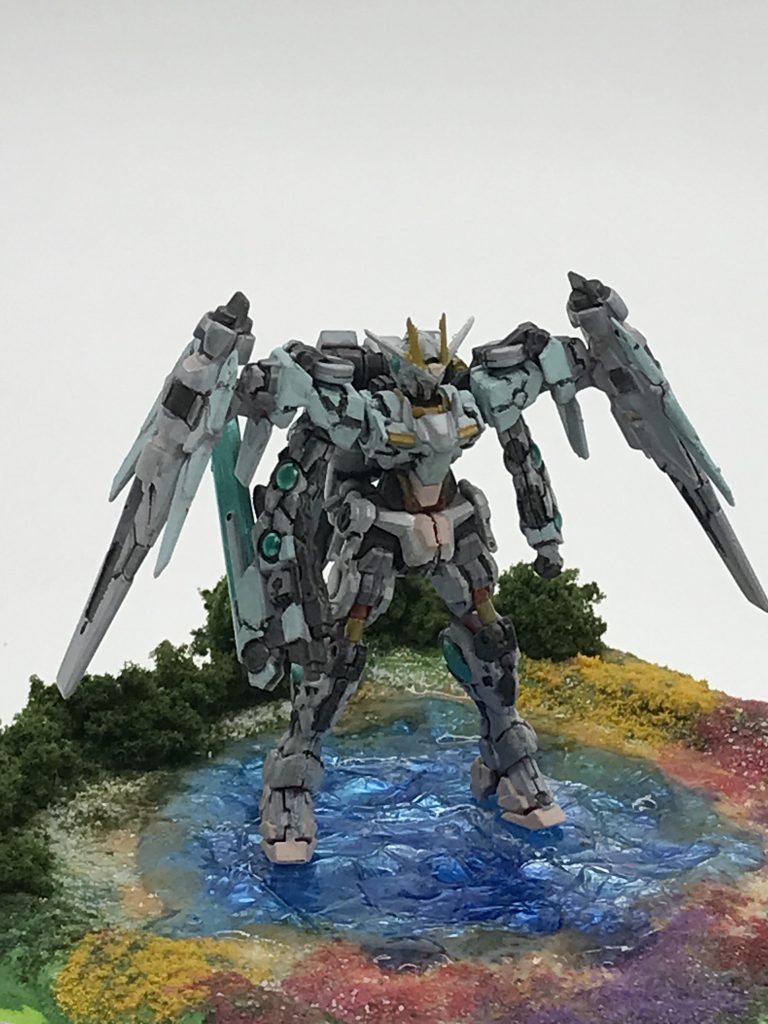 ダブルオーの武器はカッコいいですね。パステルなカラーとジオラマで、ファンタジーな感じの印象を受けてもらえると嬉しいです。