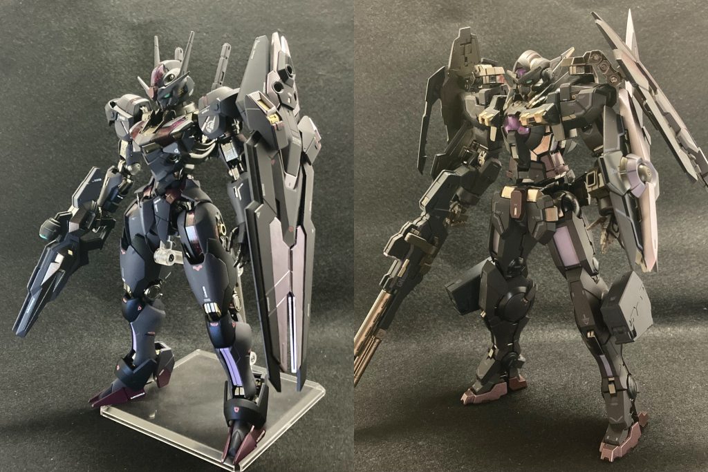 今回参考にしたアストレアタイプX君と並べてみましょう！あれ？なんか色違くね？これでも頑張って似せようとしたんです…あくまでも参考ですので