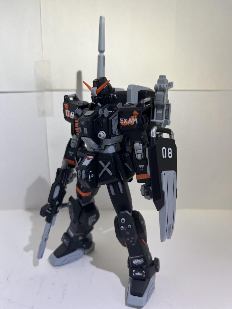 今回の陸戦型ガンダムは、バトローグに出て来た、市街地戦は、パイロットが、ブルーデスティニーのユウ・カジマなので肩にエグザムのマークを貼って見ました(*^▽^*)そして番号は、08MS小隊の08にしました(๑>◡<๑)