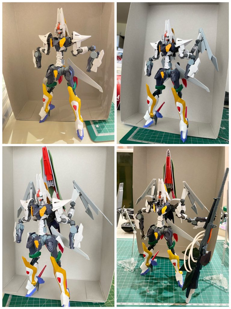 [製作の変遷]頭部を思い付いてからは早かったです😌途中までは、肩にはキュベレイの膝を利用していましたが、どうにも大きすぎるということで、ジャンクパーツからそれらしいパーツを見繕いました😌初期案時点からあまり変わっていないように見えて、二の腕部分を詰めていたり、細かなパーツを足し引きしていたり、少しづつ手を加えています😌