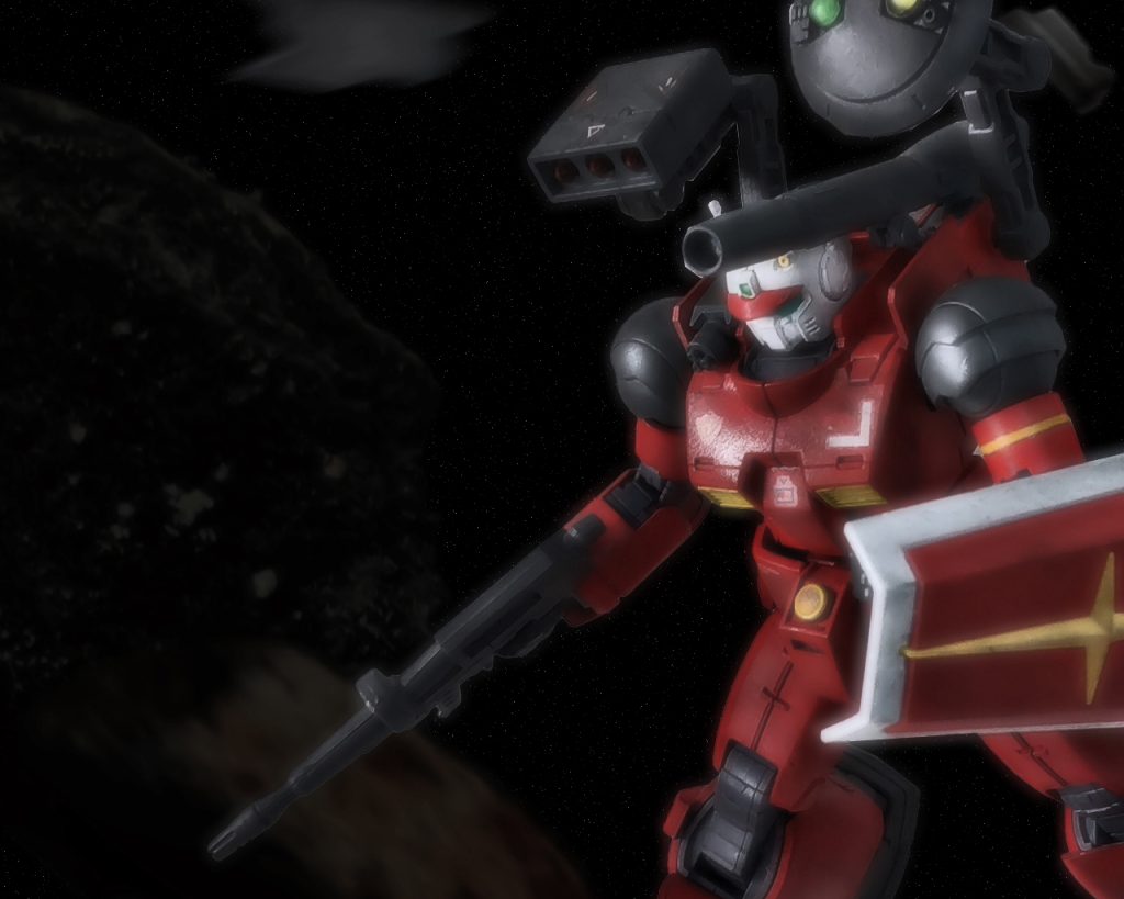 「ミサイル1〜3番準備よし、目標有効射程エリアまで30秒‥」レイドは岩塊に機体を隠すと火器管制システムの確認をし、その時を伺う。ガンキャノンV.Cはテム・レイ大尉によるV作戦で培われた技術を用い再改修した機体でありコアブロックシステムこそ持たないが、火器管制や機動プログラムといったOSはRXシリーズと同等のものが採用されている。レイドもテストパイロット出身であり実戦は初めてだ。MSのシュミレーションカリキュラムは一通りこなしたが、敵を撃つという事に躊躇いがないと言えば嘘になる。